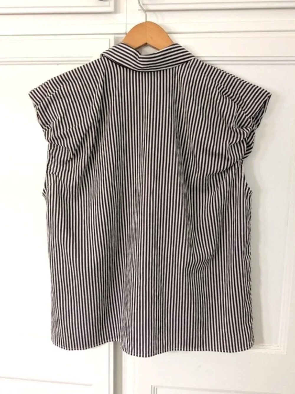 Like New Zara 100% Cotton Puff Sleeve Button-Front Shirt Brown Stripe Size S
